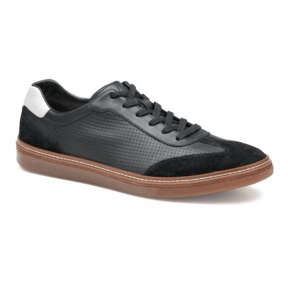 NEW JOHNSTON & MURPHY men's mcguffey t-toe sneakers in black emb fullgrain/suede
